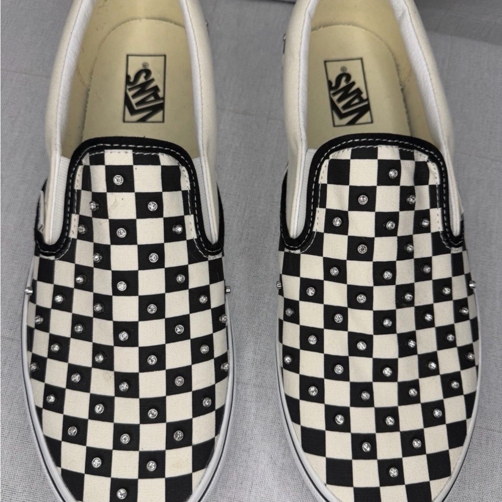 Vans Classic Slip-On Checkerboard Black/White Rhinestone Studded - Men’s Size 12